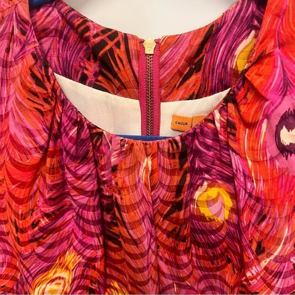 Tory Burch Zorra Peacock Feather Lined Silk Shift Dress with Pockets Size 2